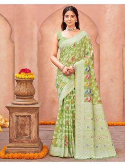 SATRANI - Green Weaving,Tassels Chanderi Saree with Unstitched Blouse