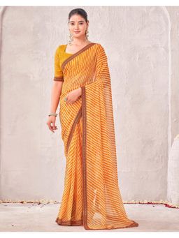 SATRANI - Orange Printed Saree with Unstitched Blouse