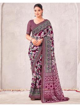 SATRANI - Wine Printed Saree with Unstitched Blouse