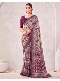 SATRANI - Mauve Printed Saree with Unstitched Blouse