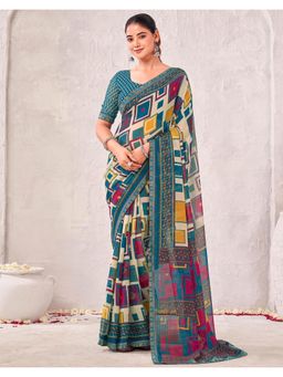 SATRANI - Multi-Color Printed Saree with Unstitched Blouse