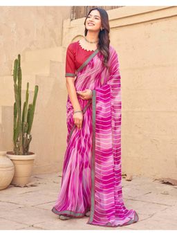 SATRANI - Pink Stripe Printed Saree with Unstitched Blouse