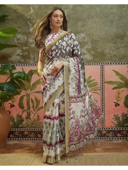 SATRANI - Multi Printed, Tassels Silk Saree with Unstitched Blouse