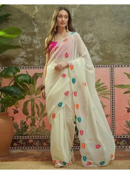SATRANI - Off-White Embellished Saree with Unstitched Blouse