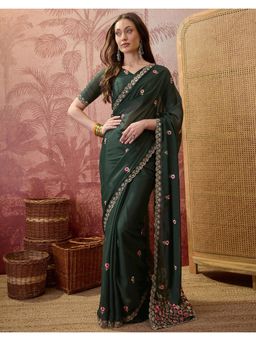 SATRANI - Olive Embroidery Georgette Saree with Unstitched Blouse