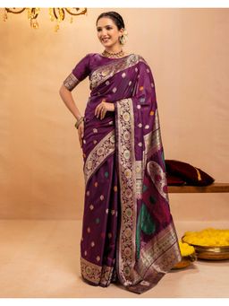 SATRANI - Purple Weaving Silk Saree with Unstitched Blouse