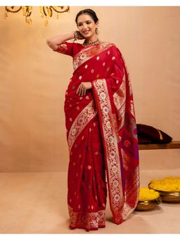 SATRANI - Red Weaving Silk Saree with Unstitched Blouse