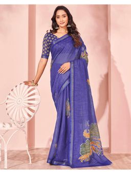 SATRANI - Blue Printed Saree with Unstitched Blouse