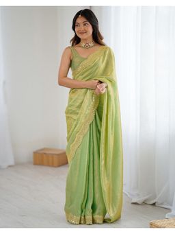 SATRANI - Green Sequins Silk Saree with Unstitched Blouse