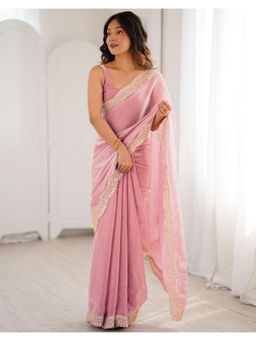 SATRANI - Pink Sequins Silk Saree with Unstitched Blouse