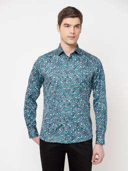 CRIMSOUNE CLUB - Men Blue Floral Shirt
