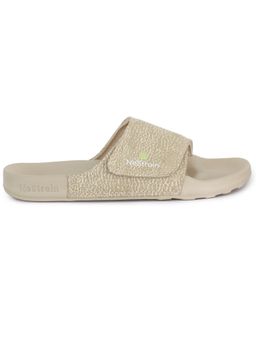 NoStrain - Women Sandy Beige Wave Printed Canvas Sugar Sliders
