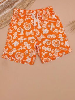 The Lion and the Fish - Boys African Printed Short Princeton Orange