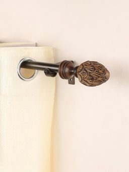 The Decor Mart - 48"-88" Carved Mughal Wood Finial Extendable Curtain Rod Black 19Mm (Hardware Included)