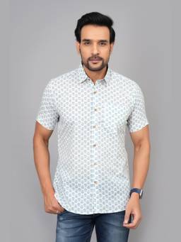 House of Gulab - Blue Men by House of Gulab Short Sleeves Cotton Shirt