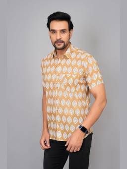 House of Gulab - Beige Men by House of Gulab Short Sleeves Cotton Shirt