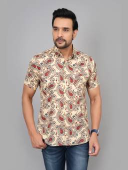 House of Gulab - Beige Men by House of Gulab Short Sleeves Cotton Shirt
