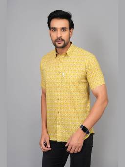 House of Gulab - Yellow Men by House of Gulab Short Sleeves Cotton Shirt