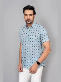 House of Gulab - Blue Men by House of Gulab Short Sleeves Cotton Shirt