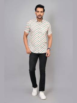 House of Gulab - White Short Sleeves Cotton Shirt