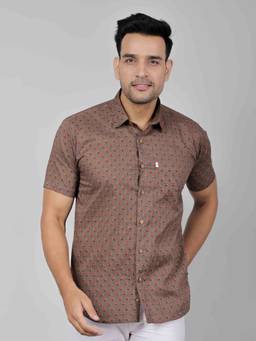 House of Gulab - Brown Short Sleeves Cotton Shirt