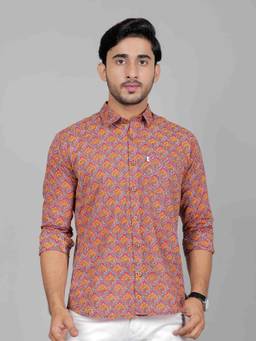 House of Gulab - Orange Full Sleeves Cotton Shirt