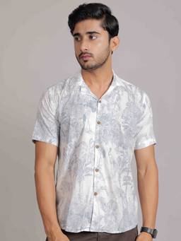 House of Gulab - White Cuban Collar Cotton Shirt