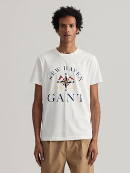 GANT - Men White Printed Regular Fit Crew T-shirt