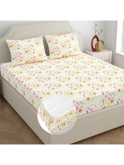 Dreamscape - 100% Cotton Fitted Bedsheet with 2 Pillow Covers (King)