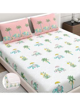 Home Ecstasy - 100% Cotton Fitted Bedsheet with 2 Pillow Covers (King)