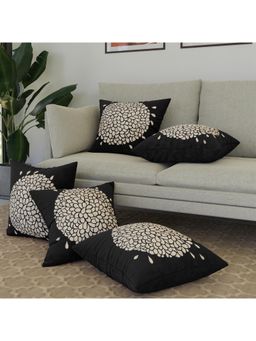 Kuber Industries - Velvet Square Gold Print Couch Black Cushion Covers (Pack of 5) (16 x 16)