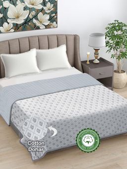 FABINALIV - Grey Floral Reversible AC Room 300 GSM 100% Cotton Bed Dohar (King)