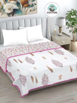 FABINALIV - Pink Floral Reversible AC Room 230 GSM Pure Cotton Bed Dohar (King)