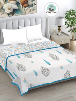 FABINALIV - Blue Floral Reversible AC Room 230 GSM Pure Cotton Bed Dohar (King)
