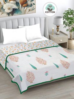 FABINALIV - Green Floral Reversible AC Room 230 GSM Pure Cotton Bed Dohar (King)