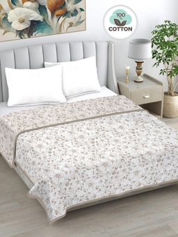 FABINALIV - Beige Floral Reversible AC Room 230 GSM Pure Cotton Bed Dohar (King)