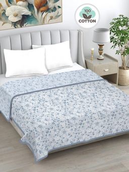 FABINALIV - Grey Floral Reversible AC Room 230 GSM Pure Cotton Bed Dohar (King)