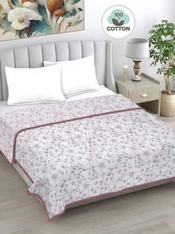 FABINALIV - Purple Floral Reversible AC Room 230 GSM Pure Cotton Bed Dohar (King)
