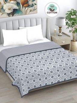FABINALIV - Grey Floral Reversible AC Room 230 GSM Pure Cotton Bed Dohar (King)
