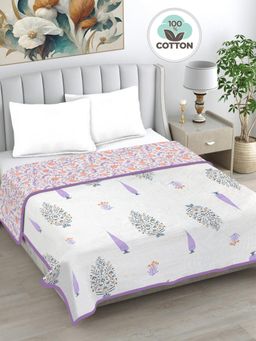 FABINALIV - Purple Floral Reversible AC Room 230 GSM Pure Cotton Bed Dohar (King)