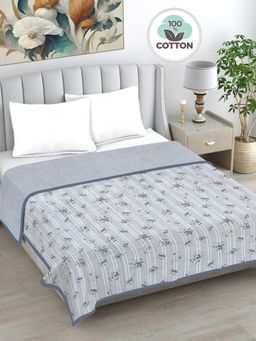 FABINALIV - Grey Floral Reversible AC Room 230 GSM Pure Cotton Bed Dohar (King)