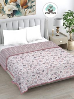FABINALIV - Pink Floral Reversible AC Room 230 GSM Pure Cotton Bed Dohar (King)