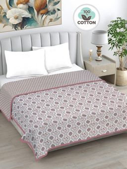 FABINALIV - Pink Floral Reversible AC Room 230 GSM Pure Cotton Bed Dohar (King)