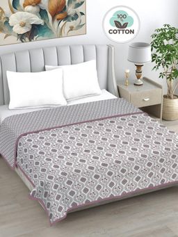 FABINALIV - Brown Floral Reversible AC Room 230 GSM Pure Cotton Bed Dohar (King)