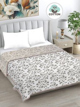 FABINALIV - Olive Floral Reversible AC Room 230 GSM Pure Cotton Bed Dohar (King)