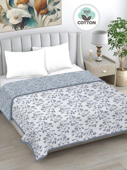 FABINALIV - Blue Floral Reversible AC Room 230 GSM Pure Cotton Bed Dohar (King)