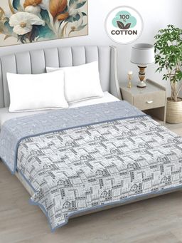 FABINALIV - Blue Ethnic Reversible AC Room 230 GSM Pure Cotton Bed Dohar (King)