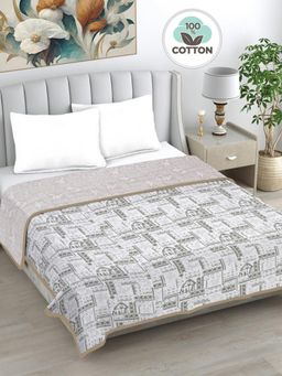 FABINALIV - Beige Ethnic Reversible AC Room 230 GSM Pure Cotton Bed Dohar (King)