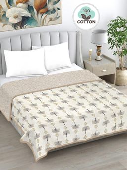 FABINALIV - Beige Floral Reversible AC Room 230 GSM Pure Cotton Bed Dohar (King)
