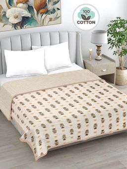 FABINALIV - Beige Floral Reversible AC Room 230 GSM Pure Cotton Bed Dohar (King)